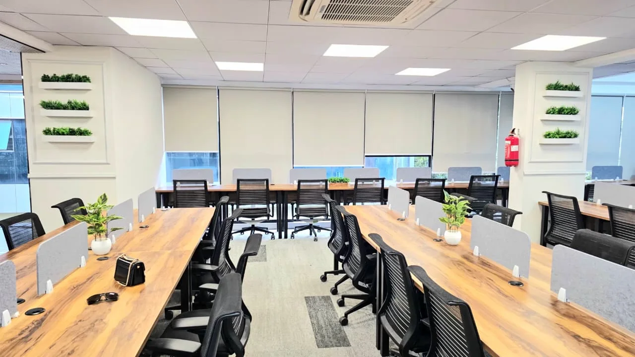 Flexible coworking desk area at The Meridian Cowork & Business Suites